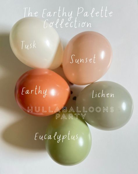 "Create your own balloon garland with Hullaballoons custom earthy palette balloon collection!  Select your desired color and quantity at checkout from the options available: All colors available in 5\" and 11\" sizes, some are also available in larger sizes, message me for availability. Balloons ship flat. Mini 5\" Size- Set of 10 Balloons Standard 11\" size - Set of 10 Balloons Assortment of either size - will receive 2 of each color unless otherwise specified at checkout  Garland Kit - includes balloons in both sizes and assortment of colors, a plastic strip for attaching the balloons, glue dots and instructions, OPTIONAL hand pump **The minis are air-fill only balloons (even if inflated with helium they will not float due to their small size).  Actual colors may vary due to computer mon Earth Tones Baby Shower Ideas, Burnt Orange Baby Shower Ideas, Earth Tone Baby Shower Ideas, Baby Shower Color Palette, Earthy Baby Shower Ideas, Fall Baby Shower Themes, Balloon Colors, Terracotta And Green, Earthy Palette