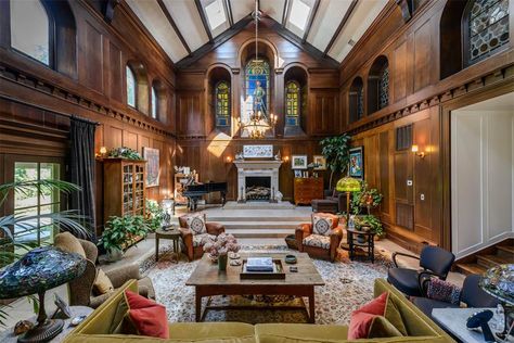 Converted Homes, Chapel Conversion, Converted Church, Church Conversions, Old Westbury, Church Interior Design, Church Aesthetic, Church Home, Church House