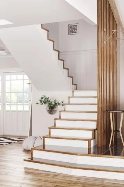 U Shaped Stairs Design, Double Turn Staircase, Staircase In Open Living Area, Winding Staircase Ideas, Half Turn Staircase Ideas, Turning Staircase Ideas, Half Pace Staircase, Small Staircase Design, Stairs With Turn