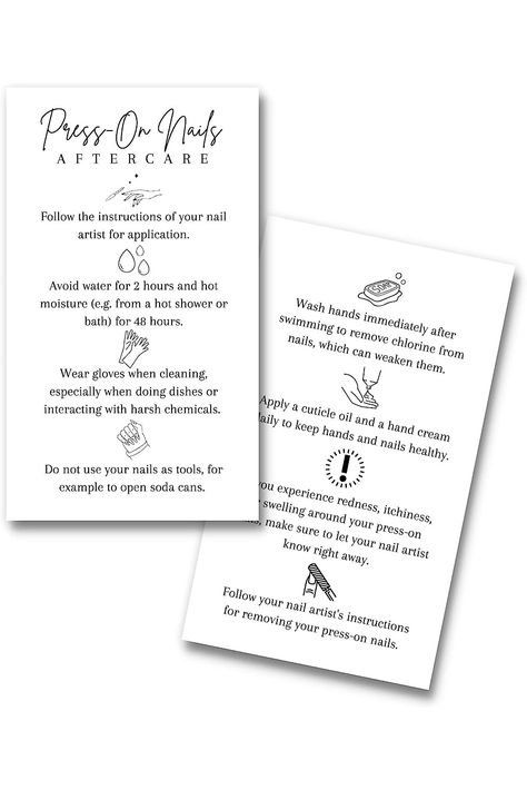 Press On Nail Aftercare Cards  50 Pack  2x3.5&#34; inch Business Card Size  Add to Your DIY Press-On Nail Kit  Press On Nails Supplies  White Card Design Nail Aftercare, Nails Supplies, Aftercare Cards, Design Minimalist, Cuticle Oil, Business Card Size, Nail Supply, Nail Kit, Design Ad