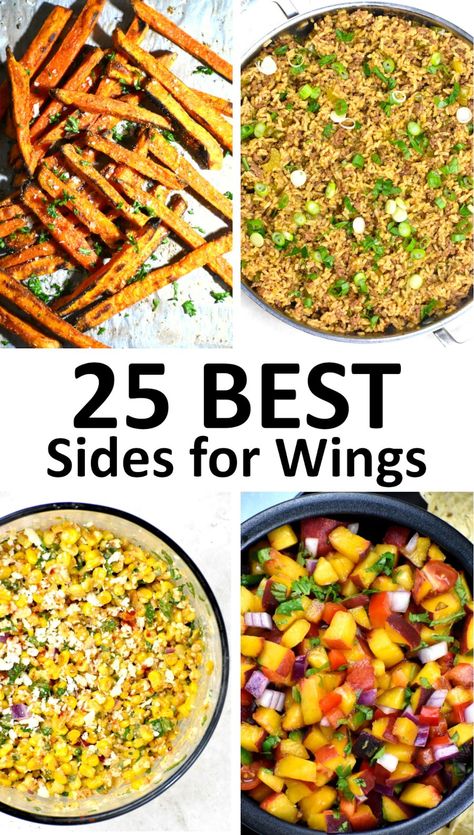 Chicken Wings And Sides Meals, Best Sides For Wings, What Goes With Chicken Wings Sides, Wings Sides Ideas, Chicken Accompaniments, Sides That Go With Wings, Side Dishes For Wings Dinners, Chicken Wing Sides Dishes, Sides To Go With Chicken Wings