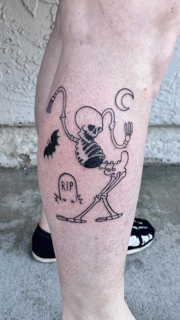 Flash Skeleton Tattoo, Skeleton Wrist Tattoo, Small Dancing Skeleton Tattoo, Goth Disney Tattoo, Spooky Disney Tattoo, Cartoon Skeleton Tattoo, Skeleton Music Tattoo, Skeleton Dance Tattoo, Skeleton Knee Tattoo