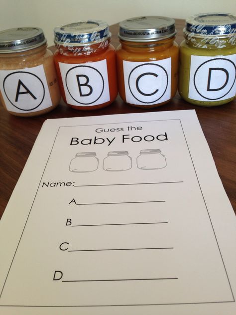 Guess the Baby Food - Baby Shower Game Baby Food Game Guess The, Unisex Baby Shower Games, Nugget Baby Shower Theme, Foods For Baby Shower Ideas, Baby Shower Table Games, Baby Shower Game Ideas For Boys, Baby Shower Game Prizes Ideas Co-ed, Baby Shower Food Set Up, Baby Games For Baby Showers