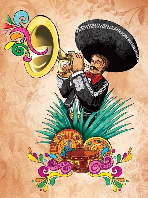 ✢ STYLE ✢ Viva México | Mariachis Mariachi Art Paintings, Christening Theme, Christening Themes, Franz Liszt, Mexican Artwork, Mexican Paintings, Mexican Culture Art, Mexican Party Theme, Mexico Culture