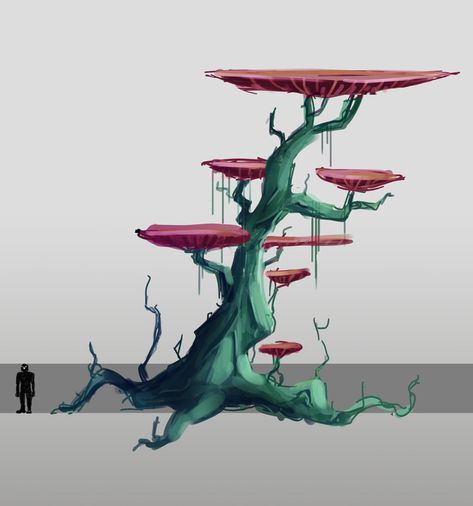 ArtStation - Alien tree concept Alien Environment Concept Art, Alien Life Concept Art, Alien House Concept Art, Fantasy Tree Concept Art, Sara Landry, Alien Plant Concept Art, Space Plants Concept Art, Alien Tree, Alien Tree Concept Art