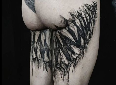 #CoolTattoos #TattooArt #InkMaster #TattooDesigns #InkedUp #TattooLovers #InkInspiration #TattooIdeas #CreativeInk #TattooStyle Small Banger Tattoos, Dark Goth Tattoos, Gothic Hip Tattoo, Japanese Cherry Blossom Tattoos, Goth Back Tattoo, Scary Tattoos Dark Art, Cherry Blossom Tattoos, Grunge Tattoo, Goth Tattoo