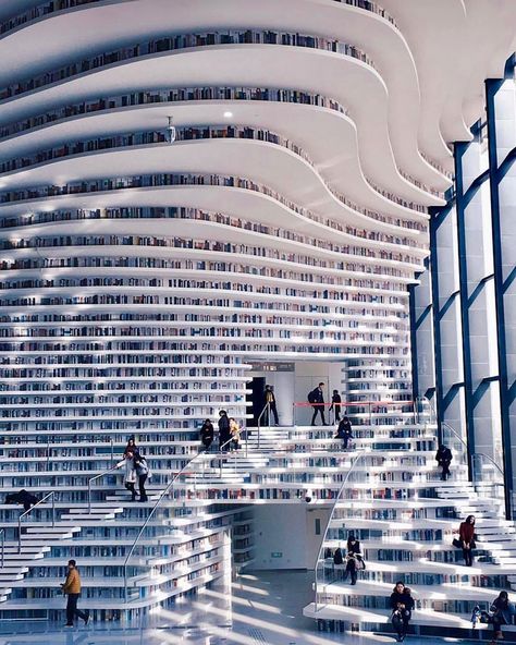 Interior Design & Decor on Instagram: “Tianjin Binhai Library in Tianjin, China because 📷 @lielaine” Tianjin Binhai Library, Architecture Cool, Architecture Unique, Beautiful Library, Library Architecture, Design Library, Tianjin, Unique Architecture, Library Design