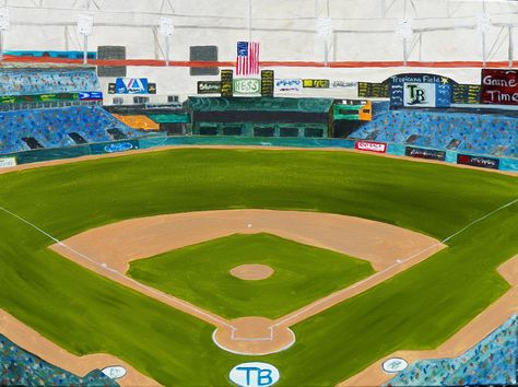 Baseball Field Painting, Baseball Field Drawing, Tropicana Field, Baseball Painting, Baseball Canvas, Frat Coolers, Tampa Bay Rays, Working People, Disney Drawings