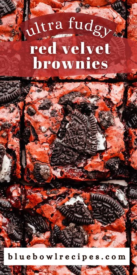 Great Brownie Recipes, Red Velvet Chocolate Brownies, Chewy Red Velvet Brownies, Red Brownies Velvet, Red Velvet Oreo Cheesecake Brownies, Sluttier Brownies Red Velvet, Red Velvet Brownies With Oreos, Red Velvet Brownie Recipes, Red Velvet Oreo Brownies From Box Cake Mixes