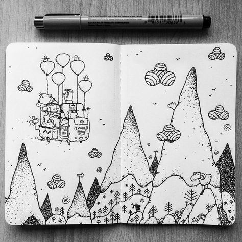 rossing the Ridg Dave Garbot, Mountain Drawings, Zentangle Drawing, Mountain Drawing, Doodle Pages, Sketchbook Illustration, Minimalist Drawing, Sketchbook Drawings, Zentangle Drawings