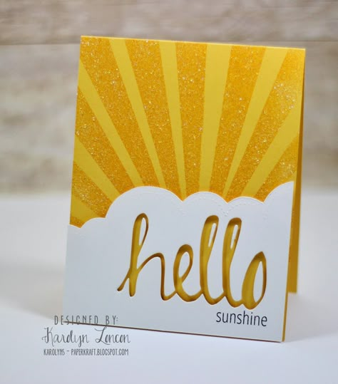 Karolyn Loncon for Avery Elle using Simply Said Hello Sunburst Cards, Sunshine Cards, Rainbow Card, Hello Cards, Summer Cards, Cricut Cards, Embossing Powder, Hello Sunshine, Design Paper