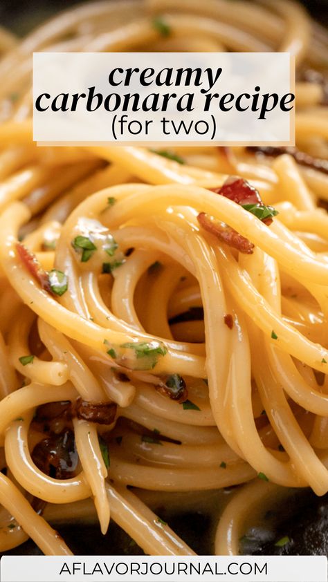 Spaghetti Carbonara Recipe for Two Penne Carbonara Recipe, Carbonara For Two, Creamy Carbonara Recipe, Seafood Carbonara, Carbonara Sauce Recipe, Creamy Bacon Carbonara, Traditional Carbonara Recipe, Creamy Chicken Carbonara, Carbonara Pasta Creamy