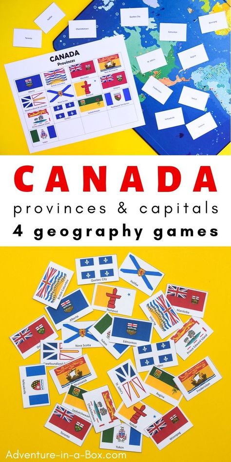 These printable game are designed to encourage children to learn about the Canadian provinces, their flags and capital cities. #canada #homeschool #homeschooling #printable #boardgames #teaching #geography Canada Activities, Geography Of Canada, Canada For Kids, Canada Provinces, Canadian Party, All About Canada, Geography Games, Talking To People, Geography For Kids