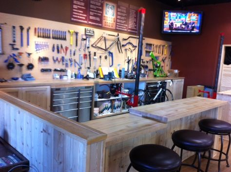 Destination Bike and Coffee Shop Opens in Agoura Hills | Agoura Hills, CA Patch Lodge Room Ideas, Bike Workshop, Bicycle Cafe, Bicycle Garage, Garage Workshop Layout, Coffee Bike, Garage Bike, Bike Room, Bicycle Store