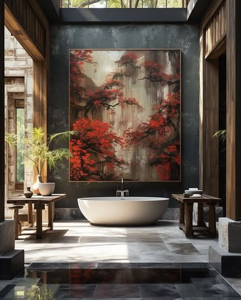 Asian Color Palette Interior Design, Asian Style Bathroom Ideas, Asian Zen Interior Design, Asian Decor Living Room, Chinese Interior Design, Japanese Style Bathroom, Weekly Challenges, Asian Interior Design, Chinese Interior