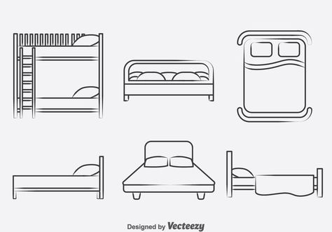 Bed Collection Icons Vector Cute Bed Drawings, Bed Vector Illustration, Simple Bed Drawing, Bed Drawing Side View, Bed Design Drawing, Bed Art Drawing, Bed Drawing Sketches, How To Draw A Bed, Bed Drawing Easy