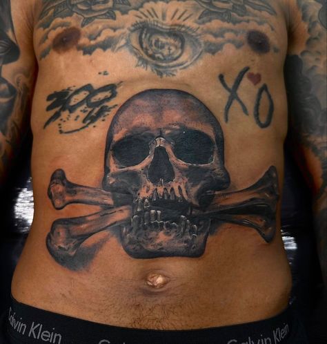 2 Skulls Tattoo, Stomach Skull Tattoo, Skull Stomach Tattoos, Stomach Tattoos For Guys Lower, Skull Chest Tattoo Men, Skeleton Tattoo Man, Men Stomach Tattoos, Stomach Tattoos Men, Stomach Tattoos For Guys