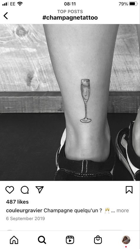 Mini Wine Glass Tattoo, Champagne Glass Tattoo, Prosecco Glass Tattoo, Champagne Tattoo, Prosecco Tattoo, Wine Glass Tattoo, Glass Tattoo, Travel Tattoos, Feminine Tattoos