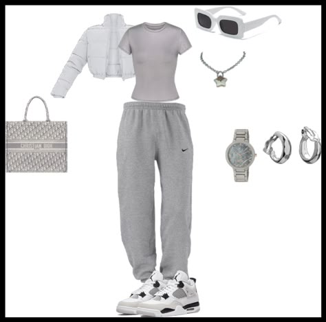 Outfit Ideas Cloudy Day, Gray Jordans Outfit Women, Grey Top Outfit Ideas, Cloudy Outfit Ideas, Cool Grey 4s Outfit, Gray Sneakers Outfit, Cloudy Weather Outfit, Cloudy Outfit, Grey Jordans Outfit