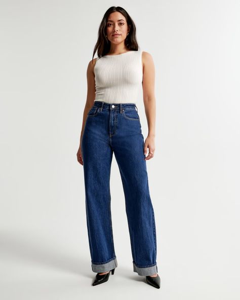 Women's Curve Love High Rise Loose Jean | Women's Bottoms | Abercrombie.com High Rise Loose Jeans, Academic Chic, Women's Bottoms, Abercrombie And Fitch Jeans, High Rise Mom Jeans, Striped Jeans, Loose Jeans, Exposed Zipper, Slim Straight Jeans