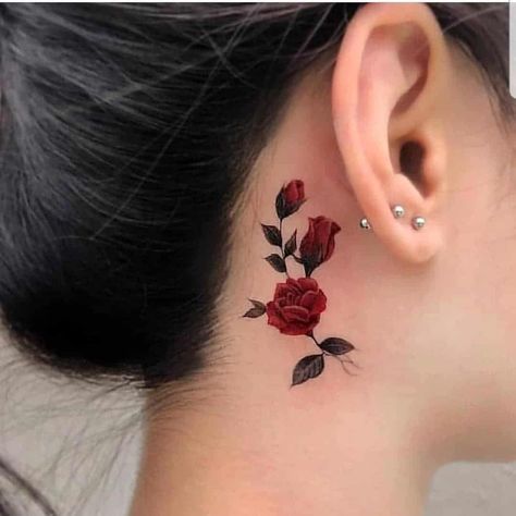 Behind The Ear Tattoo, Behind Ear Tattoos, Rose Tattoos For Women, Meaningful Tattoos For Women, Small Meaningful Tattoos, Tatuaje A Color, Rose Tattoo Design, Half Sleeve Tattoo, The Ear