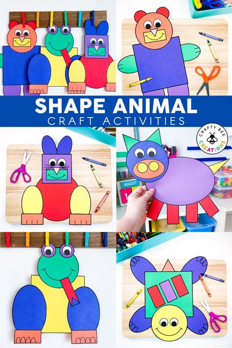 Shape Animal Craft, Patterns For Preschool, Interactive Alphabet Notebooks, Alphabet Notebook, Animal Crafts Preschool, Baby Cut, Kindergarten Art Projects, Shape Collage, Animal Craft