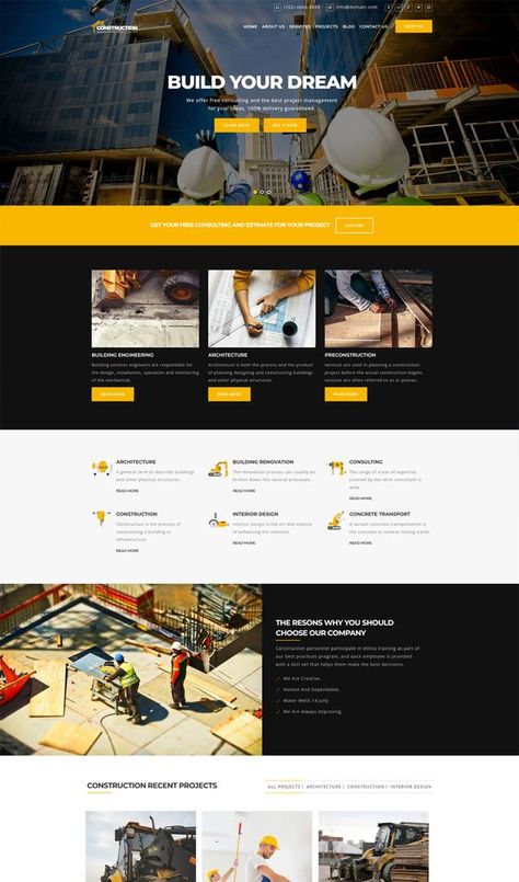 Website design Construction Website Design Layout, T Shirt Tattoo, Construction Company Website, Construction Website Templates, Real Estate Fashion, Website Branding Design, Corporate Website Design, Construction Company Logo, Food Web Design