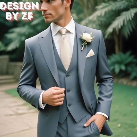 3piece Suit Men Wedding Grey, Wedding Suits Groom Light Grey, Dusty Blue Wedding Suit, Groom Suit Colors, Light Grey Three Piece Suit, Grooms Suit, Grey Groom Suit, Pant Coat For Men, Luxury Classic Gray Three-piece Suit