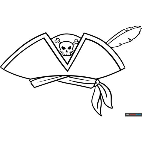 Free Pirate Hat Coloring Page for Kids Pirate Face Drawing, Printable Pirate Hat, Pirate Hat Drawing, Pirate Hats For Kids, Hat Coloring Page, Clothes Coloring, Pirate Face, Pirate Coloring Pages, Easy Drawing Guides