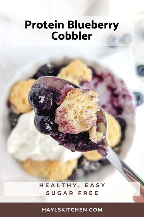 Small Blueberry Cobbler, Healthy Dessert For One, Healthy Blueberry Cobbler, Healthy Blueberry Desserts, Dessert For One, Healthy Blueberry Recipes, Healthy Protein Desserts, Protein Blueberry, Healthiest Protein Powder