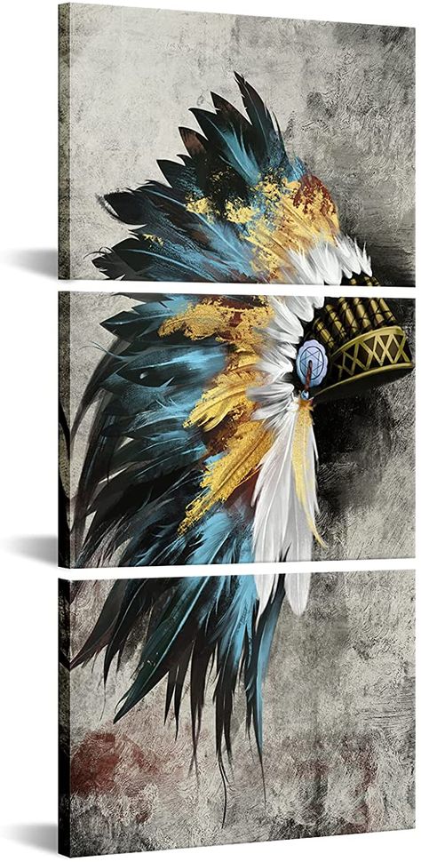 Native American Interior Decor, Native American Headdress Painting, Native Room Ideas, Native American Bathroom Decor, Native Bedroom Ideas, Native American Inspired Decor, Native Painting Ideas, Native Paintings On Canvas, Native American Paintings Canvases