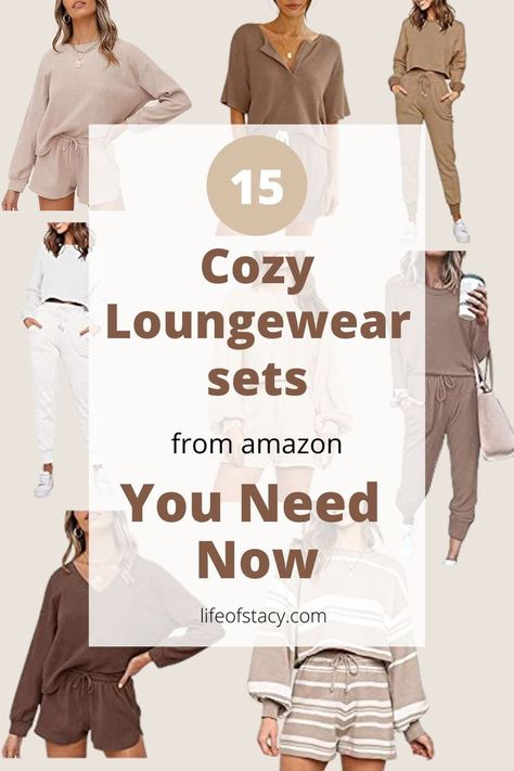 A complete list of the coziest loungewear sets available.  Blogger, Stacy with Life of Stacy, has reached high and low for the best loungewear sets.  No matter what the season, you will find the perfect loungewear set for you. Cozy Loungewear Sets, Dressy Loungewear Outfits, Lounge Wear 2023, Matching Sets Loungewear, Cozy Lounge Wear Set, Vacation Loungewear, Fall Winter Loungewear, Loungewear Ideas, Loungewear 2023