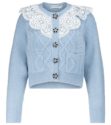 Self Portrait Clothing, Best Cardigans, Knit Lace, Embroidered Cardigan, Chunky Cardigan, Collar Cardigan, Cable Knit Cardigan, Lace Collar, Knit Fashion