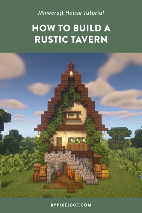 How to Build a Rustic Medieval Tavern in Minecraft Minecraft Small Hut Ideas, Minecraft Burch Houses, Minecraft Town Fountain, Stone Minecraft Builds, Minecraft Monestry, Minecraft Town Center Fountain, Minecraft Logging Mill, Minecraft Spruce Village Ideas, Minecraft Stone Mason House