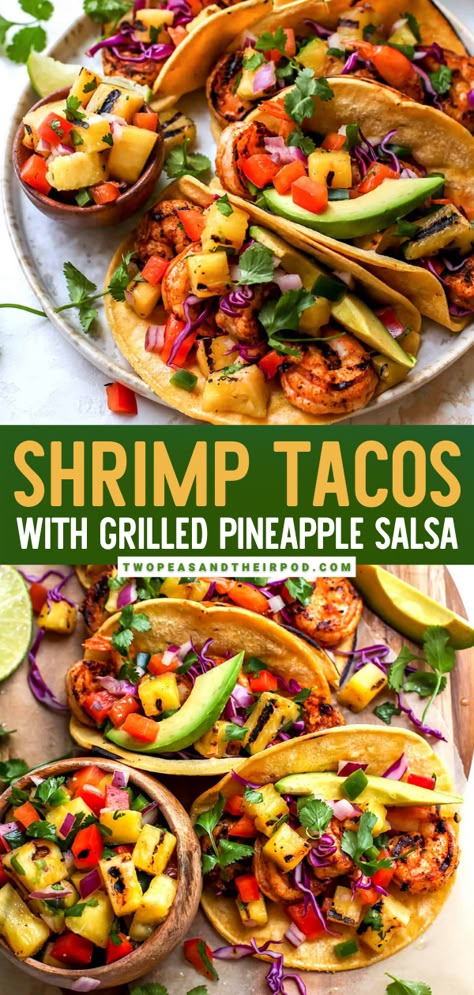 Shrimp Tacos Pineapple Salsa For Tacos, Shrimp Tacos Pico De Galo, Cinco De Mayo Grilled Food, Cinco De Mayo Grilling Ideas, Shrimp Taco Pineapple Salsa, Grilled Shrimp Tacos With Mango Salsa, Shrimp And Pineapple Tacos, Shrimp Tacos With Pico De Galo, Shrimp Tacos Pineapple Salsa