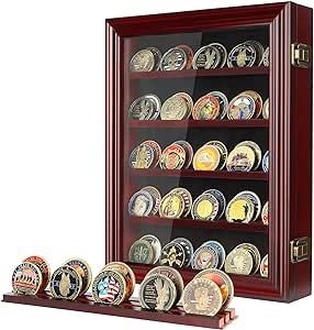 ASmileIndeep Military Challenge Coin Display Case Holder with HD Toughened Glass and Wall Mount, Solid Wood Coin Stand Rack with Removable 2 Grooves Shelves, Mahogany Finish Coin Frame Display Ideas, Challenge Coin Display Diy, Foreign Coin Display, Coin Display Stand, Challenge Coin Display Case, Coin Display Case, Challenge Coin Holder, Coin Stand, Challenge Coin Display