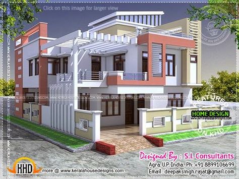 Modern Indian home Indian House Design, 3d Elevation, Modern House Floor Plans, Indian House, Indian House Plans, 2 Storey House Design, Two Story House, Small House Elevation Design, Latest House Designs