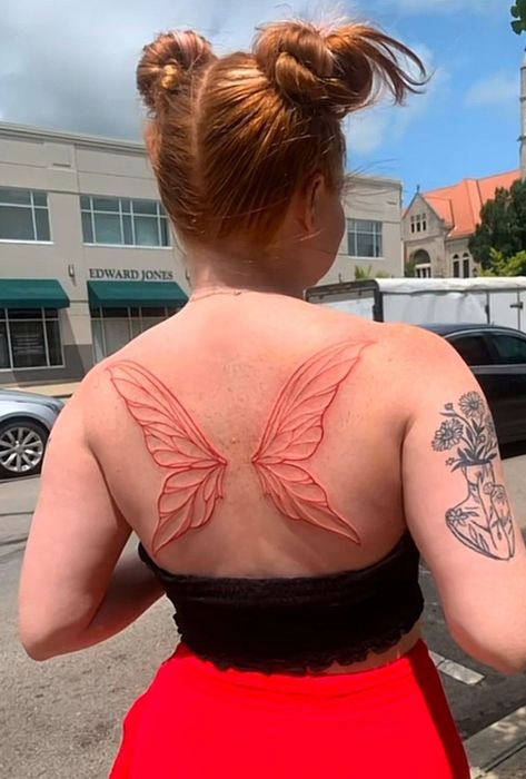 Full Back Butterfly Tattoo, Large Butterfly Back Tattoo, Fairy Wing Back Tattoo Women, Angel Wing Tattoo Back, Plur Tattoo, Wings Back Tattoo Women, Fairy Wings Tattoo On Back, Fairy Wings Tattoo On Back Women, Butterfly Wing Back Tattoo