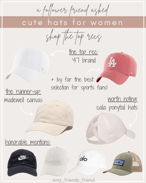 the best recs all from our follower friends to yours! hats for her//baseball hats for her//cute hats//caps//on the go looks//lounge looks//hat recs//no sun club//sun protection//mom looks//mom outfit inspo//moms on the go//accessory must have Workout Hats Women, Women Ball Caps Outfit, Stylish Baseball Caps For Women, Everyday Hats For Women, Trendy Baseball Hats For Women, Womens Baseball Cap Outfit, Women’s Baseball Hat, Outfit With Baseball Cap For Women, Ball Cap Outfit Summer