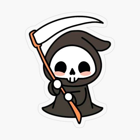 Cute Grim Reaper, Spooky Stickers, Halloween Sticker, Halloween Drawings, Cute Doodles Drawings, Kawaii Halloween, Halloween Stickers, Grim Reaper, Cool Stickers