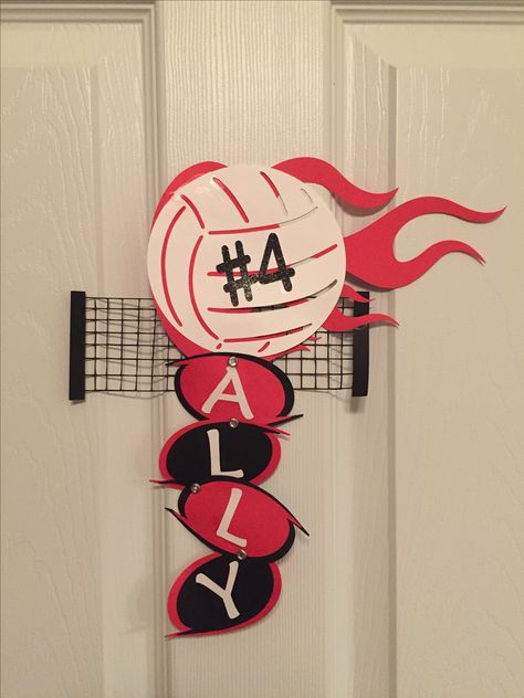 Volleyball door signs Volleyball Hotel Door Decorations, Cheer Signs For Volleyball, Volleyball Door Decorations, Locker Signs Volleyball, Volleyball Door Signs, Volleyball Senior Night Gifts Ideas, Volleyball Door Signs Hotel, Senior Night Decorations Volleyball, Volleyball Banner Ideas