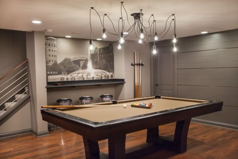 Finished Basement Ideas With Pool Table, Basement Remodel Pool Table, Pool Table Decor Ideas, Basement With Pool Table And Bar, Pool Table Room Basement, Pool Room Design Ideas, Cozy Basement With Pool Table, Small Basement With Pool Table, Classy Sports Basement