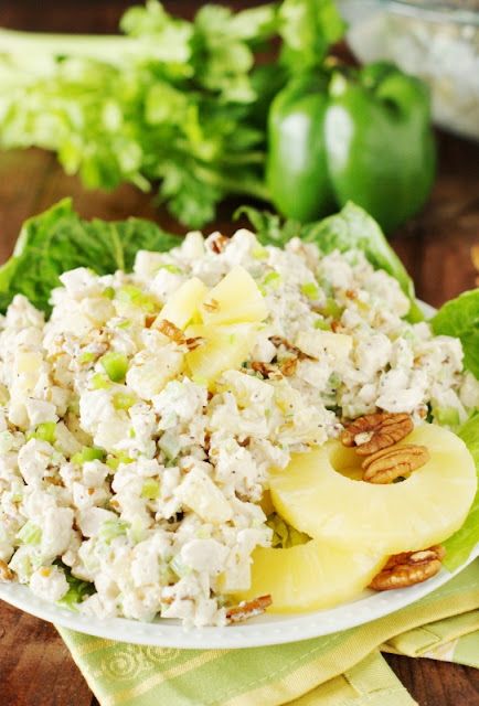 Pineapple-Pecan Chicken Salad ~ This refreshingly tasty chicken salad may just be the perfect chicken salad for summer.  Or any time!   www.thekitchenismyplayground.com Chicken Salad With Pineapple, Tarragon Chicken Salad, Greek Yogurt Chicken Salad, Yogurt Chicken Salad, Tarragon Chicken, Greek Yogurt Chicken, Pecan Chicken Salads, Yogurt Chicken, Pecan Chicken