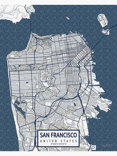 "San Francisco City Map of the USA - Coastal" Poster by deMAP | Redbubble Map Of The Usa, San Francisco Map, Urban Street Art, California Republic, San Francisco City, Coastal Cities, Usa Map, City Maps, City Skyline