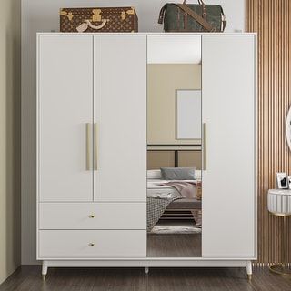 93.9"H/74.2"H Armoires Wardrobe Closet Cabinet Hanging Drawers Storage - On Sale - Bed Bath & Beyond - 36519511 Wardrobe With Dresser Designs, Four Door Almirah Design, 6door Wardrobe Design, Armoire With Drawers And Shelves, Armoire Wardrobe Closet, Hanging Drawers, Armoires & Wardrobes Overstock, Closet Cabinet, Bedroom Cupboard