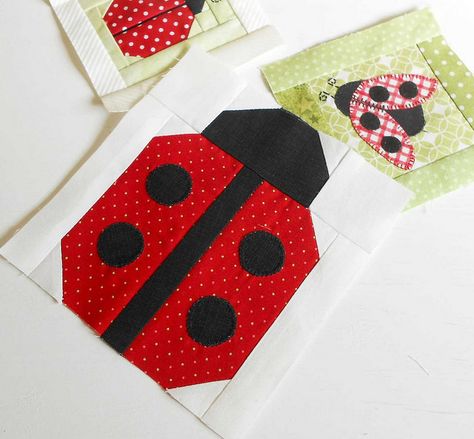 Block 98 - Mamma Ladybug.  A beautifully easy patchwork ladybug from Apple Avenue Quilts.  That is one applique, one paper-pieced and one patchwork ladybug for April's Across the Pond Sew Along. Ladybug Quilt, Brick Path, Sunflower Quilts, Mug Rug Patterns, Barn Quilt Designs, Spring Quilts, Flower Quilts, Cute Quilts, Animal Quilts