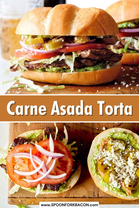 Mexican Steak Sandwich, Authentic Mexican Tortas Sandwiches, Carne Asada Dinner Ideas Dishes, Beef Tortas Mexican, Carne Asada Tortas Mexicanas Recipe, Carne Asada Sandwich, Steak Tortas Sandwich Mexican, Torta Recipe Mexican, Mexican Tortas Sandwich Recipes