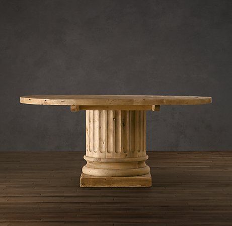 Roman Column dining room table. Oval Tables, Architectural Columns, Round Wood Dining Table, Willow Wood, Roman Columns, Oval Table, Salvaged Wood, Wood Rounds, Villa Design