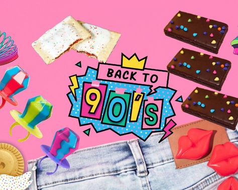 90s Dessert Ideas, 90s Theme Appetizers, Food From The 90s, 90s Theme Party Snacks, Snacks From The 90s, 90s Food Ideas, Y2k Food Ideas, Early 2000s Food, 90s Appetizers