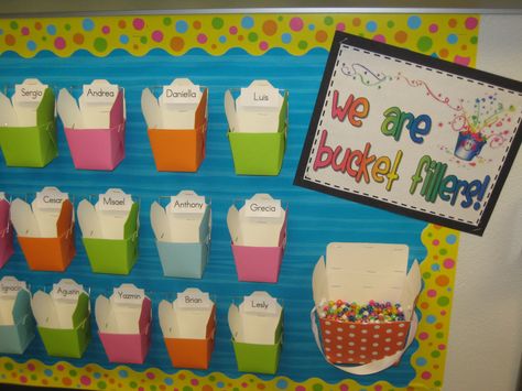 Bucket Fillers bulletin board Bucket Filler Bulletin Board, Bucket Filling Classroom, Bucket Filler Activities, Bucket Fillers, Bucket Filler, Bucket Filling, Whole Brain Teaching, Leader In Me, Classroom Behavior